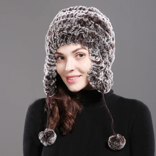 color 6 Новые роскошные Зимние Женские Настоящий мех кролика Skullies Hat теплые мягкие шапки из натурального меха вязанные Настоящий мех кролика Beanies cap - Цвет: color 6