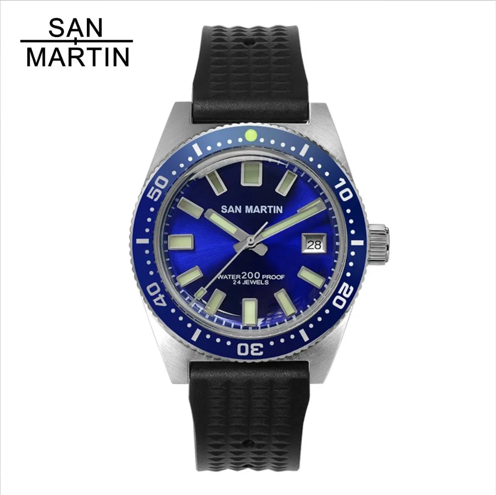 

San Martin New 62MAS Men Automatic Watch Stainless Steel diving Watch 20ATM Blue 12 Luminous Bezel Relojes Hombre 2019 Fashion