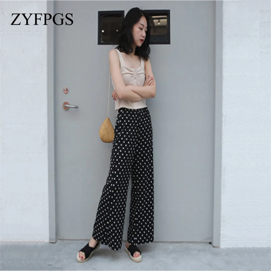 

ZYFPGS 2019 Women's Black Dots Casual Pants Corduroy Fabric Casual Women Pants Plus Size Retro Waist Loose Sales Leader Z0710
