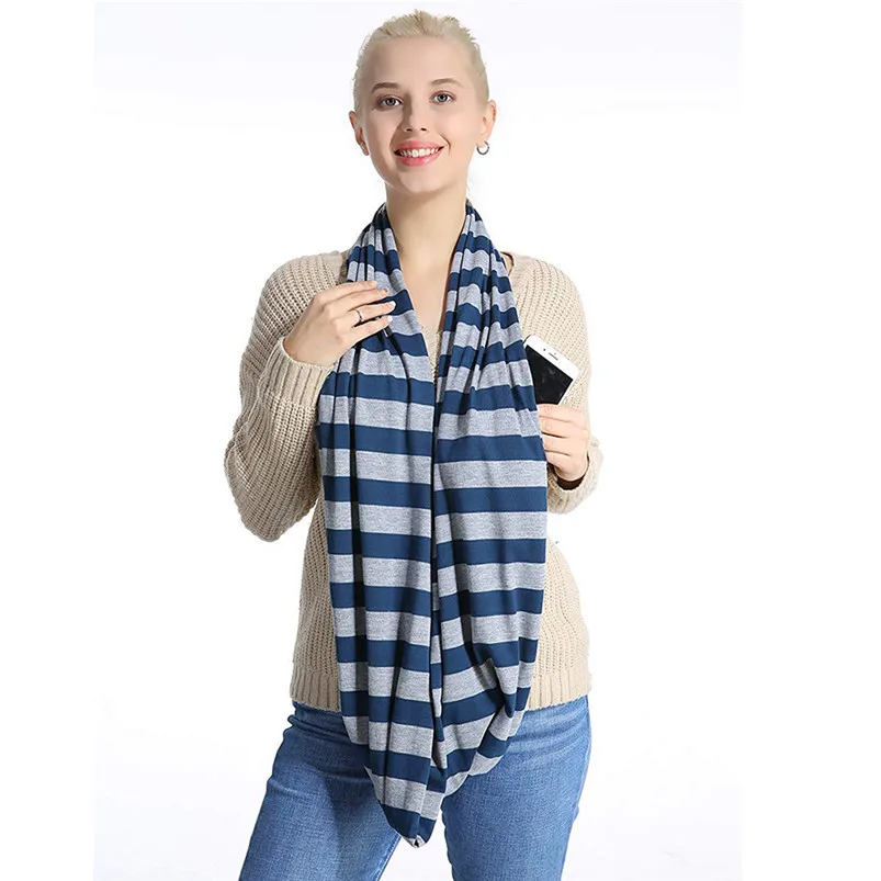 Women Loop Scarf Infinity Wrap Hidden Zipper Pocket Warm Travel Couple Scarves Winter Warm Solid Ring Blanket Wrap Shawl D20 (9)