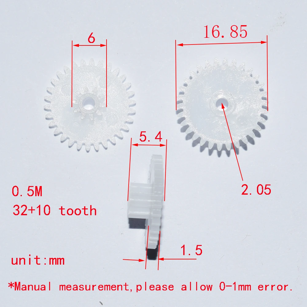 

10/100pcs 32+10T 2.1mm hole plastic gear 0.5M OD 17+6mm dron rc car plane robot kids toys for boys diy baby accessories GP32102B