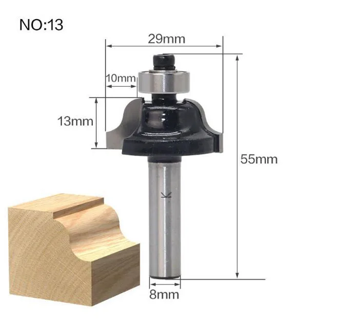 Высокое качество 1 шт. 8 мм хвостовик круглый над деревом фрезы деревообрабатывающий инструмент Концевая мельница с подшипником Фрезерный резак угловой круглый над бит - Длина режущей кромки: NO 13