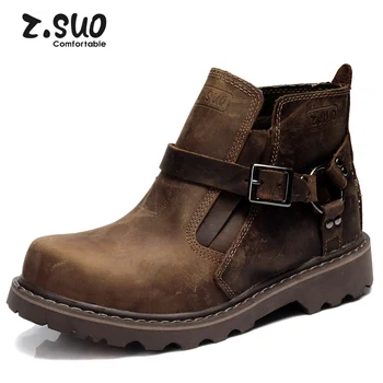 

British Retro Boots Men Winter Plush Fur Genuine Leather Brown Motorcycle Boots 2019 Casual Shoes Fashion Warm Snow Boots Hot