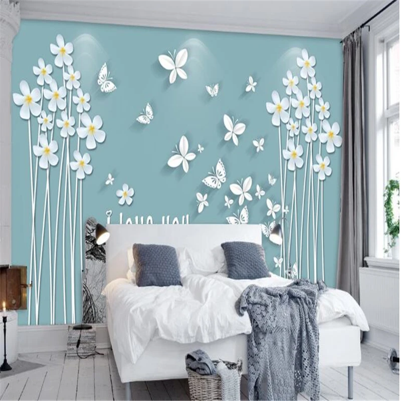 

3d фотообои beibehang на заказ, настенные фрески, наклейки, зеленая маленькая свежая бабочка, любовь, для трехмерного фона