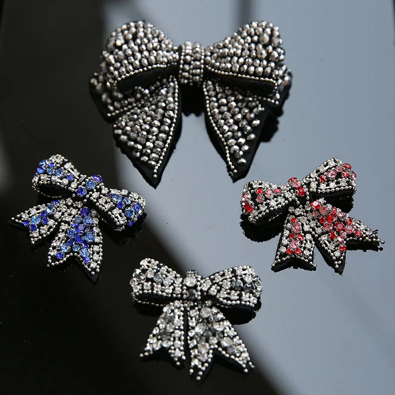 

AHYONNIEX 1PCS Rhinestone Bow Beaded Patch for Clothing Sewing on Beading Applique Clothes Shoes Bags Decoration Patch