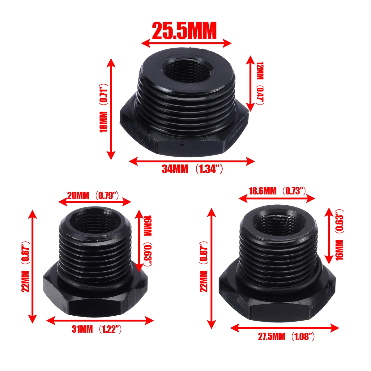 3 шт. автомобильный масляный фильтр с резьбой адаптер 1/2-28 до 3/4-16 13/16-16 3/4 NPT алюминиевый 6061 Черный