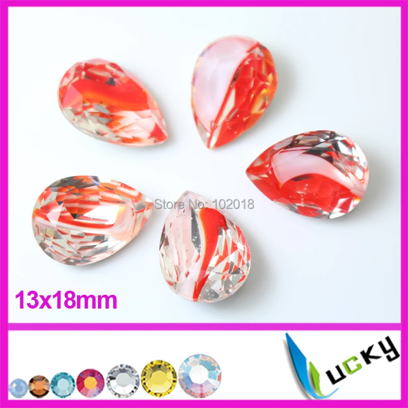 

Freeshipping 36pcs 13x18mm flower color K9 stones pointed back rhinestones! Super shiny pear crystal fancy for jewelry making