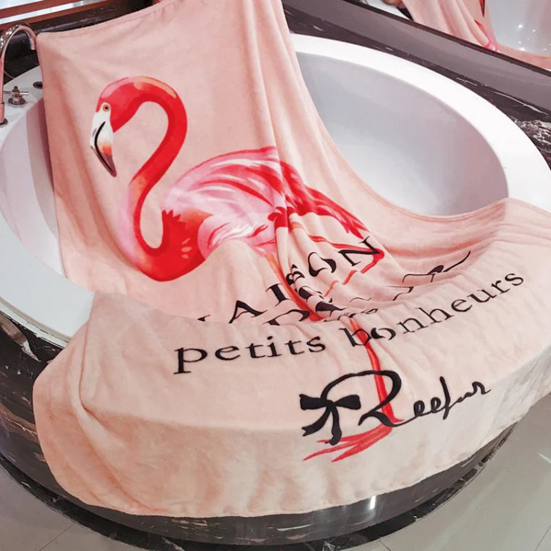 

Flamingo Print Throws Blanket Coral Fleece Bedspread Sofa Plaids multifunctional Bedsheet for Spring Autumn