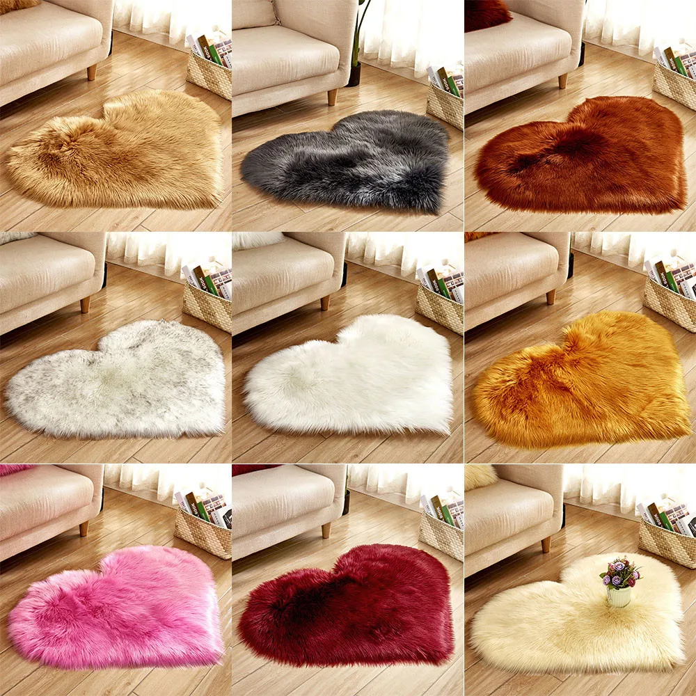 AAG Modern Heart Shaped Faux Fur Area Rugs Fluffy Home Long Haired