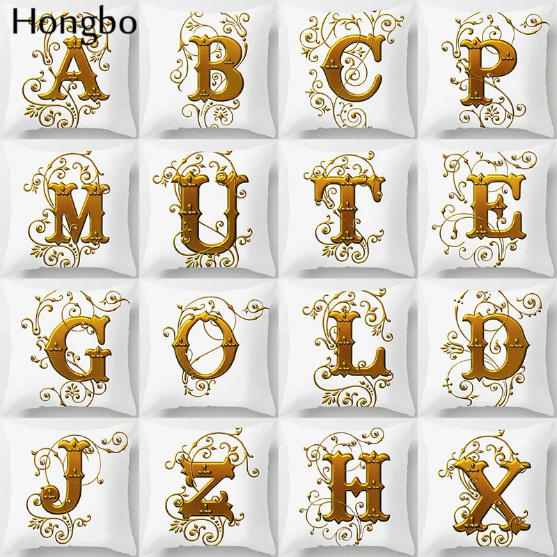 

Hongbo 26 Letters Cushion Cover Home Decorative Pillowcase 26 Letters Gold Printing Polyester Throw Pillow Case Cover almohada