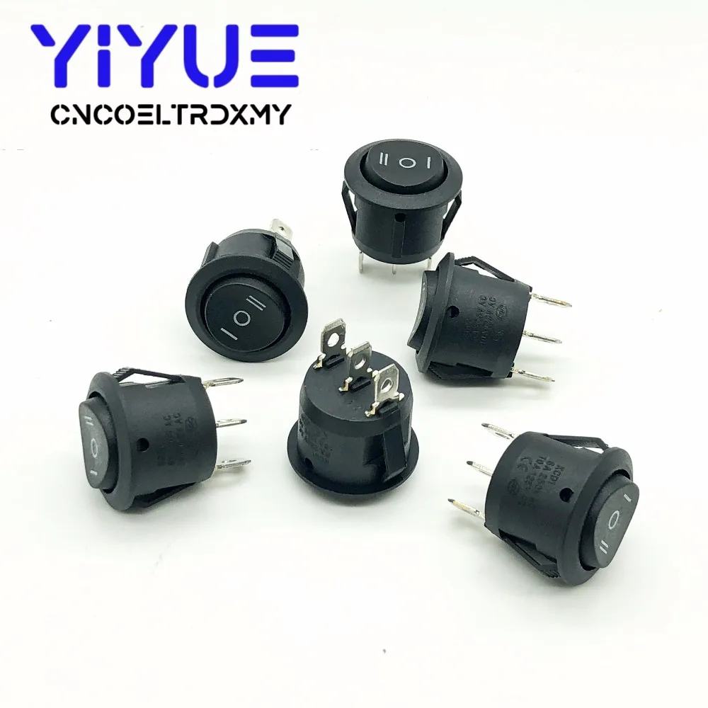 KCD1 Boat Rocker Switch ON-OFF-ON Black 3 Position SPDT Snap-in 3 Pin Round Switch 10A125V 6A250V AC (3)