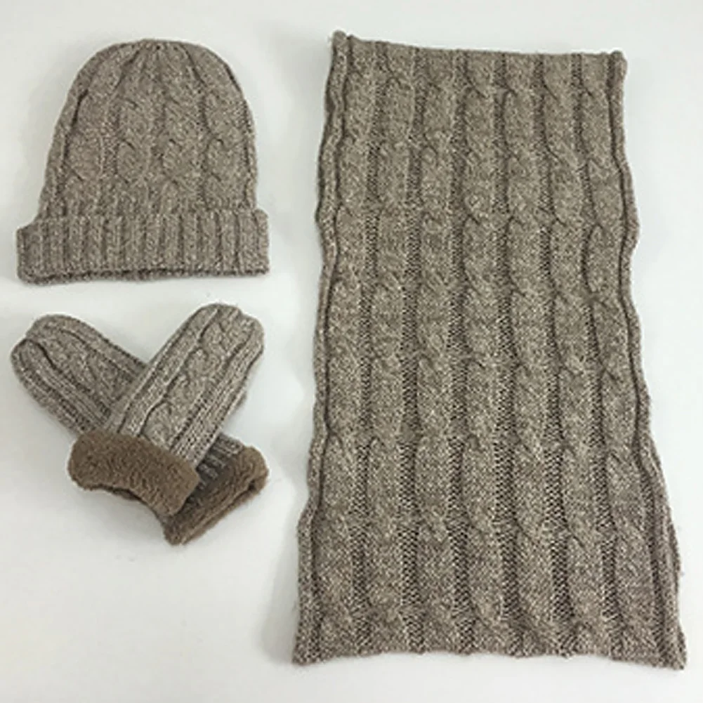 Мужской теплый лыжный шарф для сноуборда, перчатки, набор трикотажных перчаток унисекс, модный шейный платок, теплая зимняя мягкая однотонная Шапка-бини