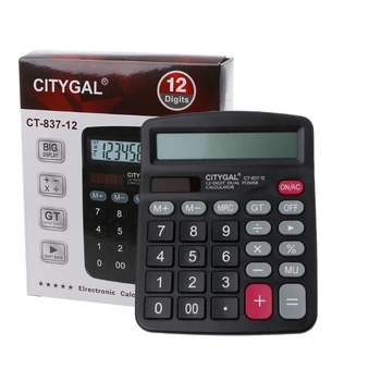

12Digit Large Screen Calculator Solar Battery Light Powered Office Home Computer