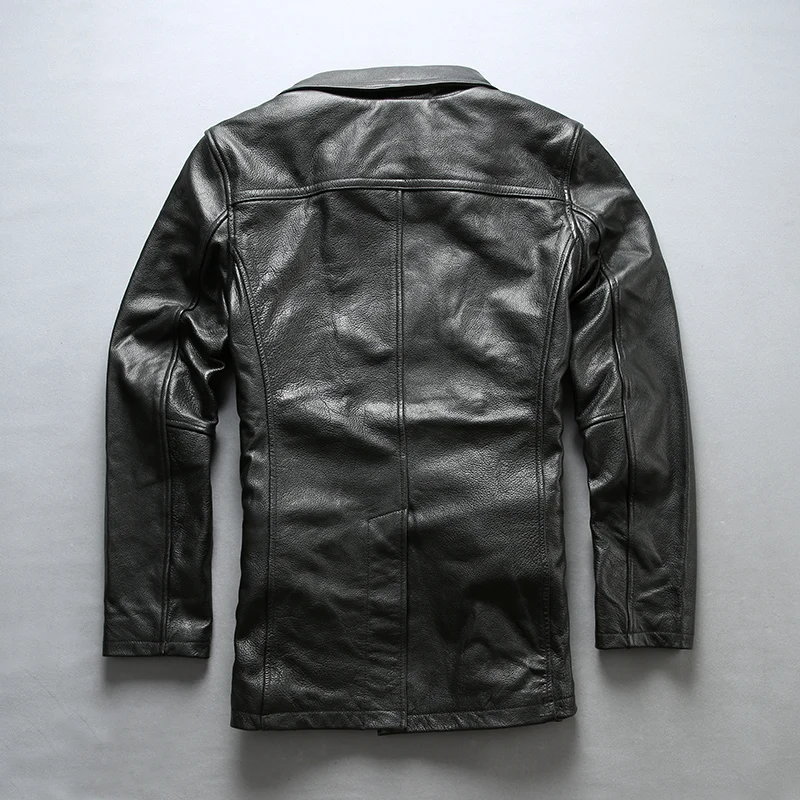 Black Friday Read Description! Asian size excellent cow leather winter jacket men's classic cowhide leather pea coat A1657