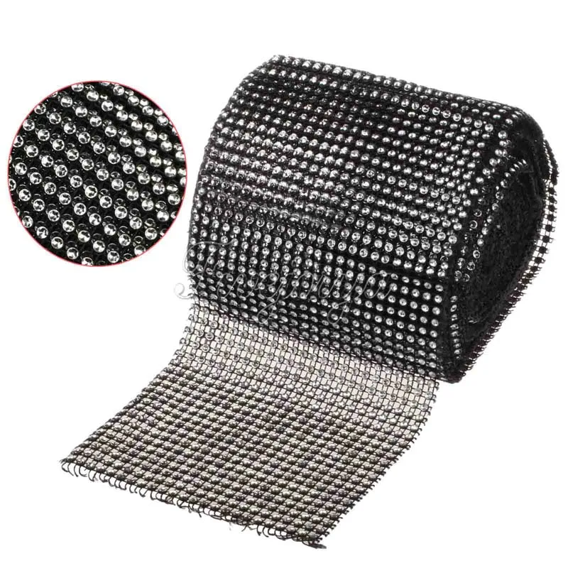 

1 Yard x 4.72" Diamond Mesh Wrap Cake Roll Bling Silver With Black Crystal Rhinestone Ribbon Wedding Favor Party Supplies Decor