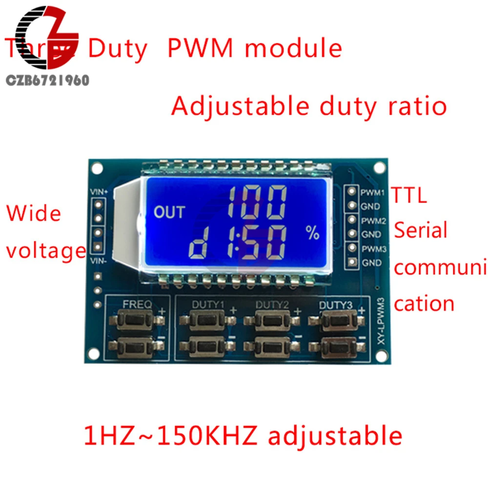 Регулируемый pwm генератор сигналов Модуль 3,3-30 в 1Hz-150 кГц прямоугольная волна цифровой ЖК-дисплей Дисплей 3 канала частота импульсов рабочий цикл