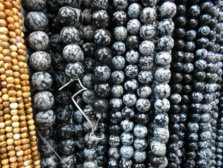 

Free Shipping Snowflake Obsidian Beads Round Selectable 4 6 8 10mm Natural Stone Bead For Jewelry Making Stone Bracelets DIY