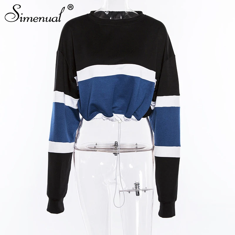 Simenual Contrast color patchwork sweatshirt for women harajuku streetwear drawstring sweatshirts hoodies autumn winter clothing - Цвет: black