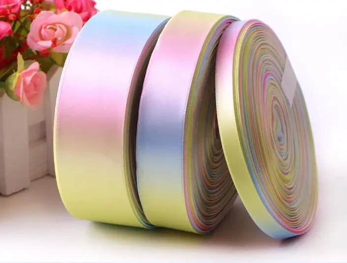 50 yards 9mm-75mm double face printed Gradient color satin ribbon DIY handmade materials wedding gift wrap |