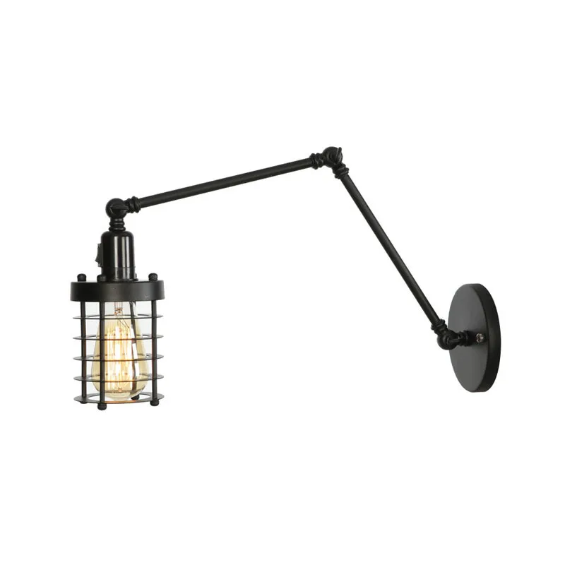 cheap Rh Style Bedside Hotel Restaurant Project Iron Frame Double Adjustable Long Arm Led Retro Vintage Black Switch Wall Light Lamp