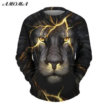

AMOMA Unisex Realistic 3d Digital Print Pullover Sweatshirt Gold Lion