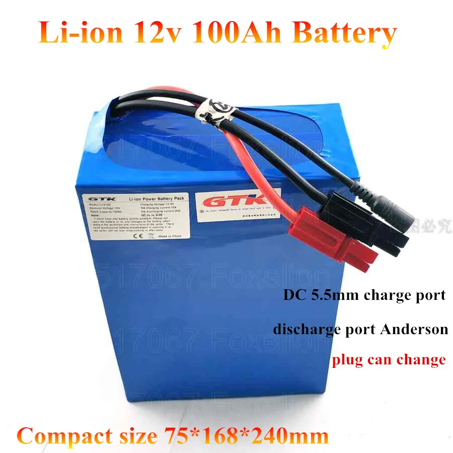 

Power 12V 100AH battery 12 V Lithium ion battery for 12V Li ion Battery 50A BMS 80A 500w 800w with 10A charger Free shipping