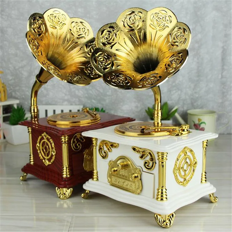Music Box Clockwork Type Rotary Classical Imitation Wooden Gramophone