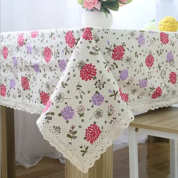 

Korean Style Cotton Linen Floral Printing Rectangle Lace Design Tablecloth Waterproof and Splashproof Table Covers for tea Table