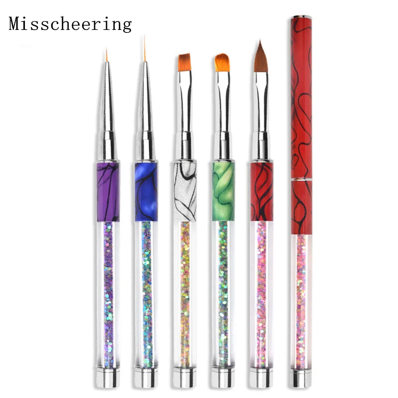 

1 pcs Glitter Sequins Handle Nail Art Brush Painting Pen Nylon Hair Gradient UV Gel 3D Carving Drawing Brush Kits Manicure Tools