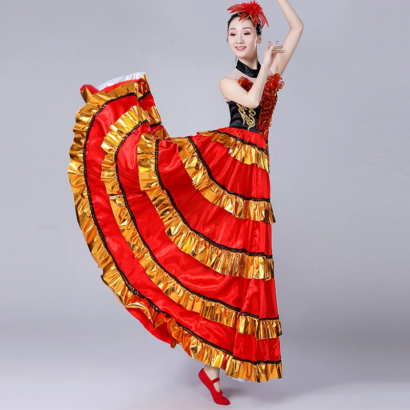 Танцевальный Костюм для фламенко Расширительная юбка для женское для современных танцев Одежда для выступлений испанская коррида фестиваль фламенко платье DL3482