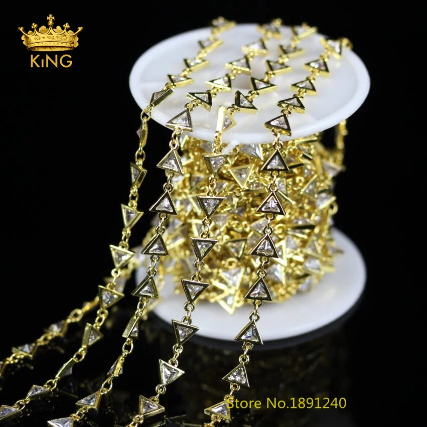 

5 Meters Lot,Golden Plated Triangle Shape Clear White Zircon Chains Jewelry,High Quality DIY Chains Necklace Bracelets,7mm,KS-34
