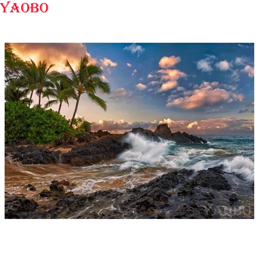 

Full square 5D diy Diamond Painting Sea Wave Mosaic Diamond Embroidery Cross Stitch kits Seascape Coconut tree Needlework Crafts