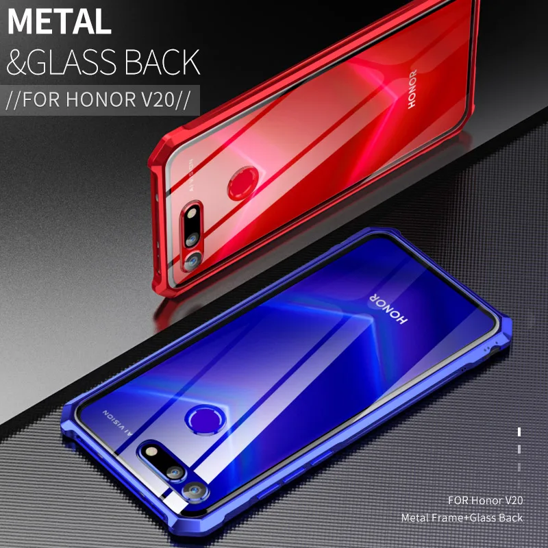 

Luxury Metal Frame Hard Tempered Glass Cases For Huawei Honor V20 Case Transparent Glass Back Cover For Honor Note 10 Note10