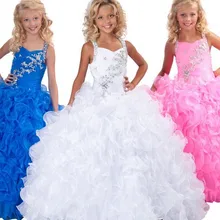 vestido festa платье партии горячей custommade бальное платье кристалл бисероплетение розовый белый синий Цветок Девочки Платья