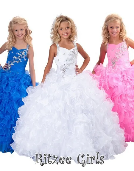 

free shipping 2016 new vestido festa dress party hot custommade ball gown crystal beading pink white blue Flower Girl Dresses