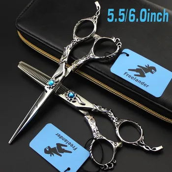 

Freelander 5.5,6.0in.Blue flower Profissional Hairdressing Scissors Hair Cutting Scissors Set Barber Shears High Quality Salon