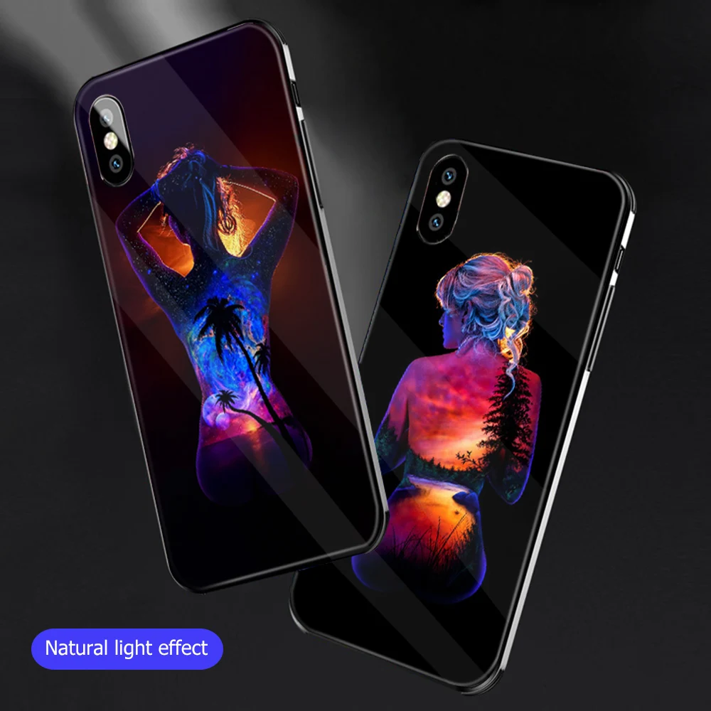 

ciciber Luminous Phone Case Night Shine for iPhone 11 Pro Max 7 8 6 6S Plus X XR XS Max Tempered Glass Cover Girls Fundas Coque