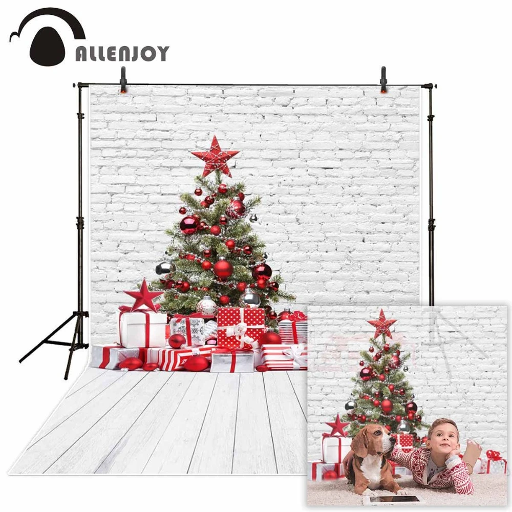 Allenjoy photography backdrop Christmas tree decorations brick wall ...