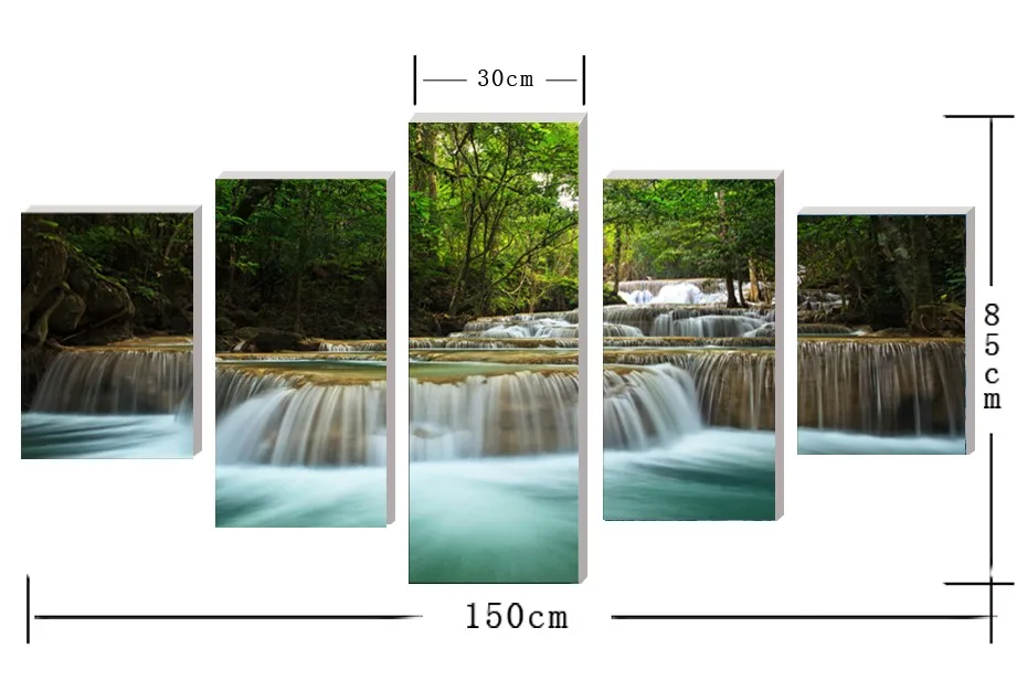 

5 Piece Canvas Art HD Print Canvas Room Home Decor Wall Art HD Green Tree Waterfall Canvas for Living Room Home Decoration