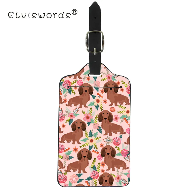 

ELVISWORDS Dachshund Dog Pattern Waterproof Luggage Tags Suitcase ID Addres Holder Baggage Boarding Portable Label Accessories