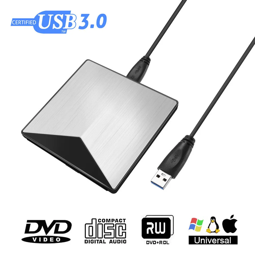 Внешний алюминиевый оптический DVD привод USB 3 0 CD +/ RW ресивер проигрыватель для