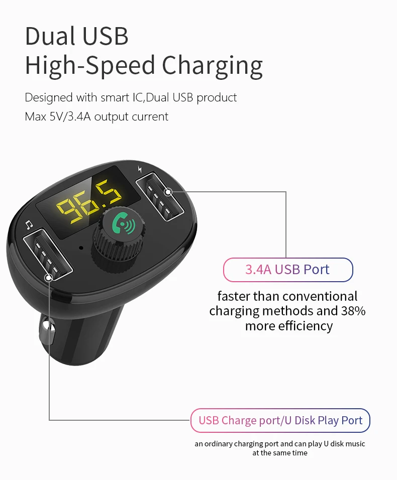 KORSEED Bluetooth автомобильный комплект быстрое двойное USB Автомобильное зарядное устройство fm-передатчик модулятор аудио Музыка Mp3 плеер Handsfree Carkit