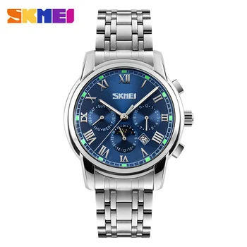 

SKMEI Quartz Wristwatches Men Business Watches Metal Mesh Stainless Steel Waterproof Watch Moon Phase Complete Calendar Clock