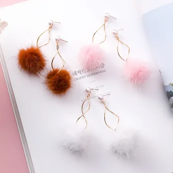 

12pairs/lot Korean version irregular line metal wool ball earrings personality S type Plush geometric Earrings