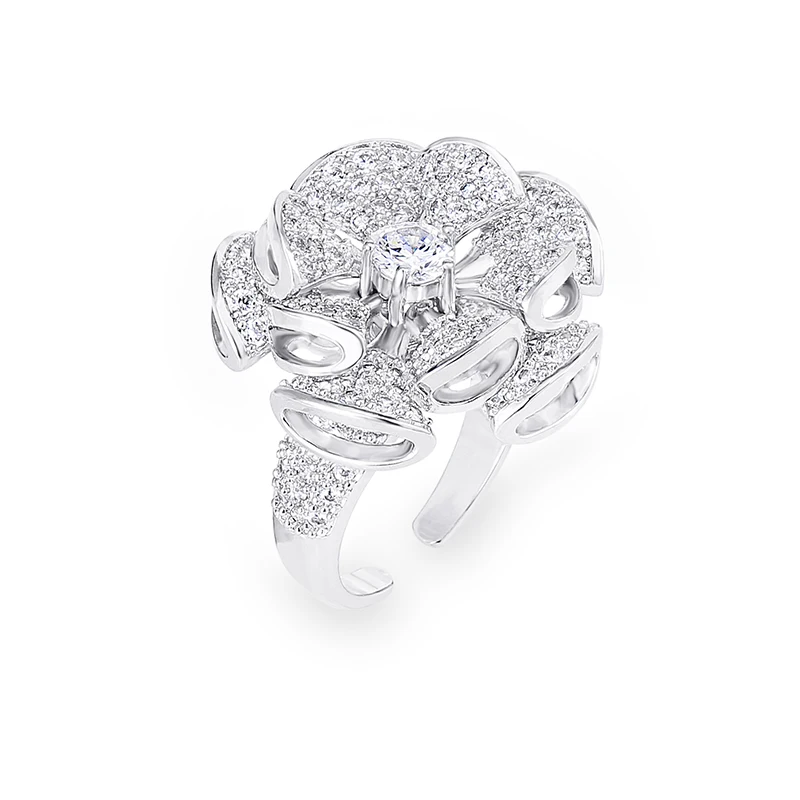 

XIUMEIYIZU Luxury AAA Cubic Zircon Open Rigs Micro Pave Setting Rose Flower Shaped Big Women Finger Anneaux Jewelry