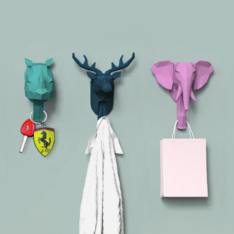 

Three-dimensional animal head wall decoration hook Free punching living room bedroom door back key coat hook mx01141410