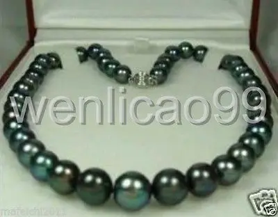 

Free Shipping Natural 9-10mm Tahitian Black Pearl Necklace 18" AAA