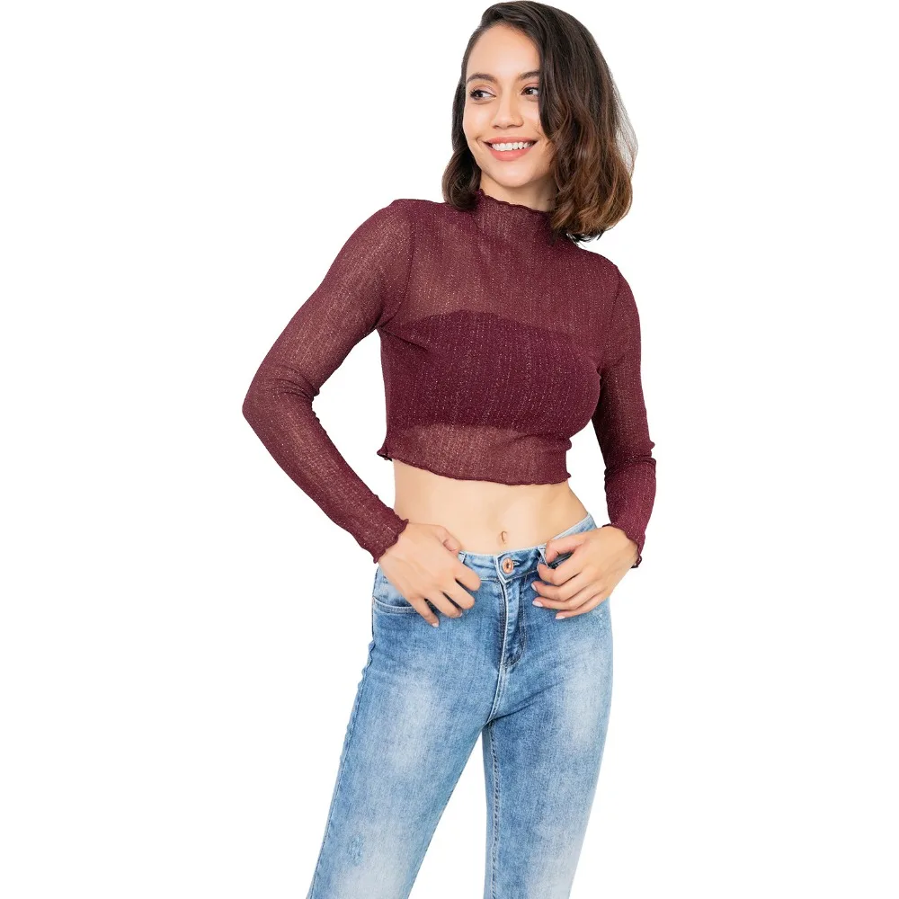 Women Crop Tops long Sleeve Turtleneck