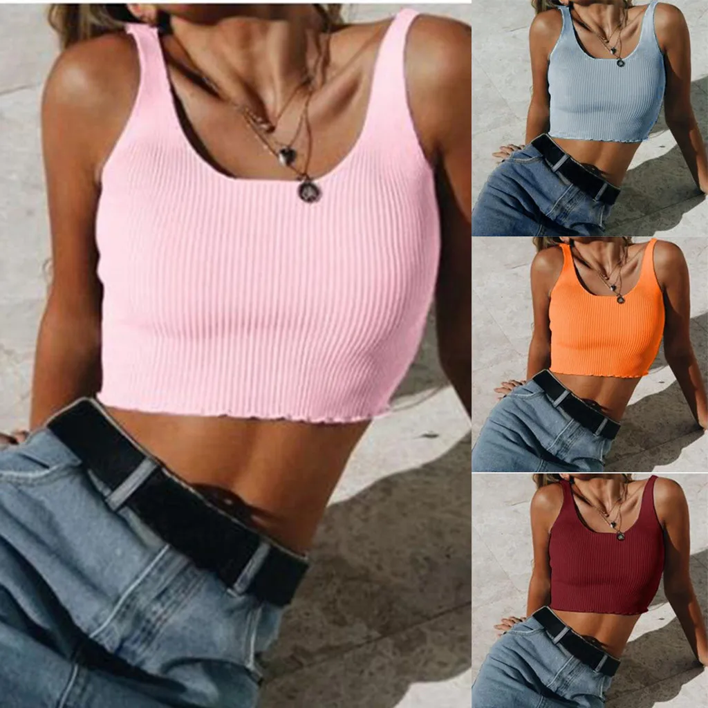 

Women Summer Sexy Casual U-Neck Sleeveless Short Tee Shirt Crop Top Vest Tank cropped women clothes crop 2019 topic sexy top