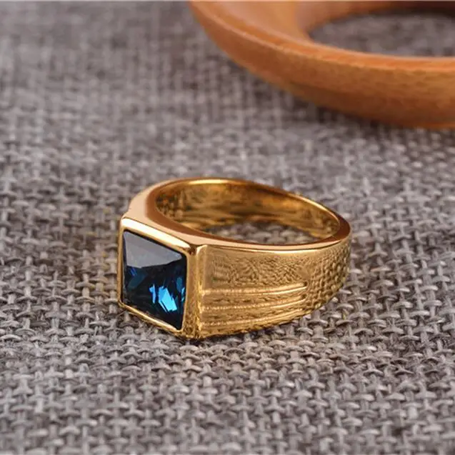 

Red / Blue Square Stone Simple Band Rings Men In Titanium Titanium Stainless Steel AAA Quality Mens Germstone Jewelry BF Gifts